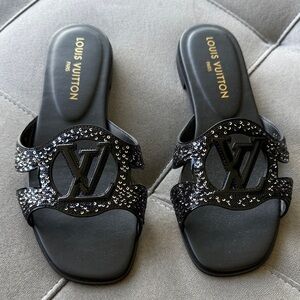 Louis Vuitton Black Glitter Sequin Sandals